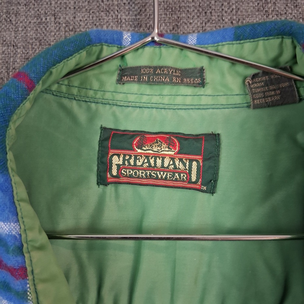 Greatland Sportswear Mens Green Blue Plaid Western Pearl Snap Acrylic Shirt XL - Picture 2 of 6